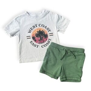 Little Bipsy Janie & Jack Toddler Boy West Coast Graphic Tee/Sage Shorts Set 2T